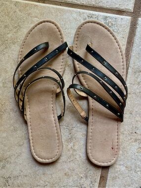 Loran Conrad Black Strappy Studded Slide Sandals Sz 9